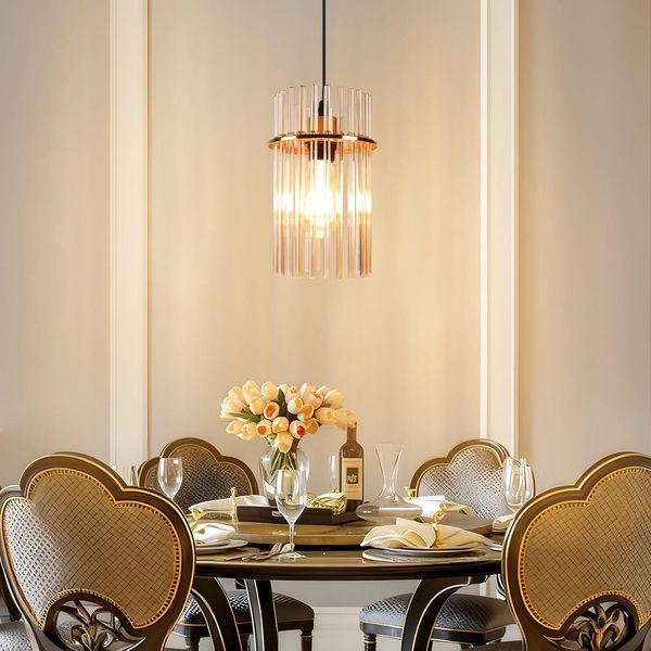 Zmh Lampada A Sospensione Tavolo Da Pranzo Lampada A Sospensione 1 Fiamma Lampada A Sospensione E27 Vetro Sala Da Pranzo Lampada Oro Per Sala Da Pranzo Caffè Bar Cucina Camera Da Letto (Senza Lampadina)-image