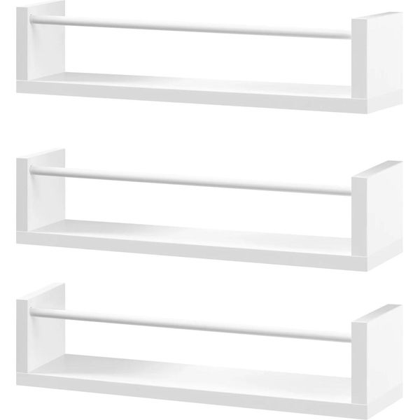 Mensola A Muro - Mensola Galleggiante Per Bagno - Tre Livelli - Montaggio A Parete - E1 Mdf + Asta Di Ferro - Dimensioni 55×12×22,3 Cm Per Mensola - Bianco-image