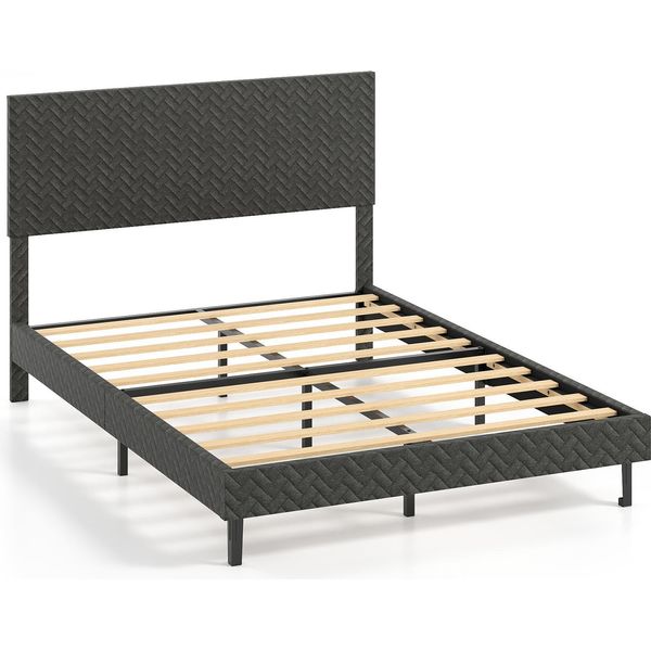 Letto Imbottito Costway Con Rete A Doghe, Struttura Del Letto Con Testata Regolabile In Altezza E Altezza 30 Cm, Struttura Del Letto Senza Materasso, In Velluto Grigio 140 X 200 Cm-image