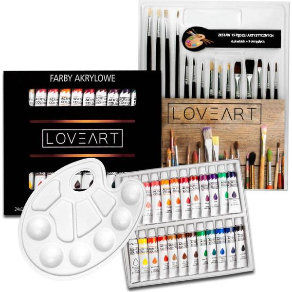 Set Di Colori Loveart Acrilici 24X12Ml + Pennello + Tavolozza / Set Di Pennelli Set Di Colori-image