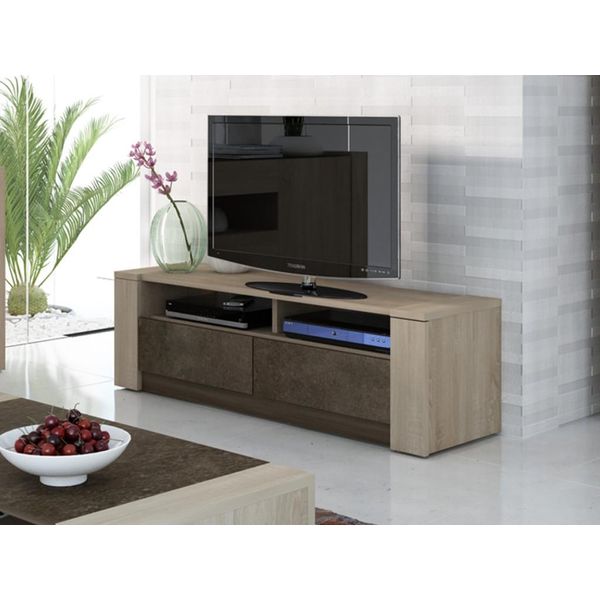 Mobile Tv Con 2 Cassetti E 2 Ripiani - Colore Marrone E Rovere - Sumai-image