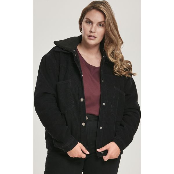 DěTský KabáT Urban Classics Donna Giacca Oversize In Velluto A Coste Sherpa Nero/Nero - 5XL-image
