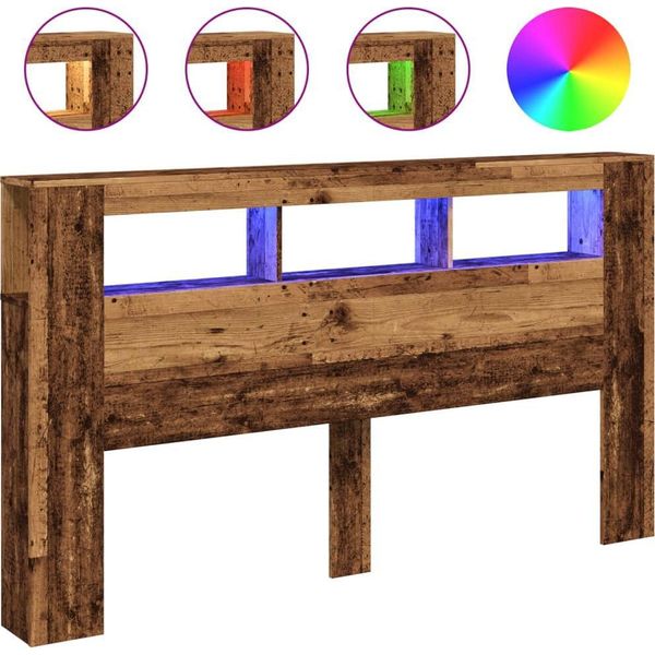 Testiera Vidaxl Led Effetto Legno Vecchio 180X18,5X103,5 Cm Materiale A Base Di Legno-image