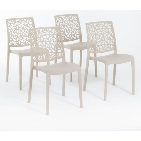 Set Di 4 Sedie Impilabili In Polipropilene Con Fibre Di Vetro Per Esterni E Giardino, Bar E Ristorante, Cucina Design Moderno - Anna - Crema-image