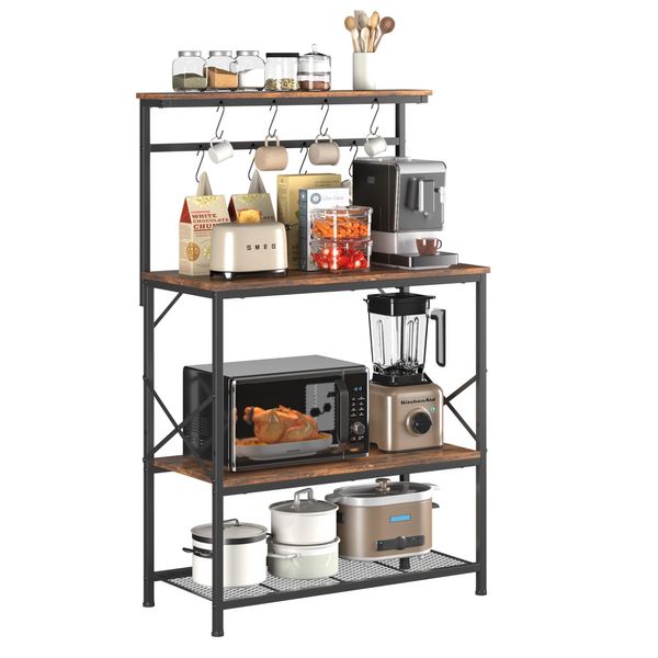 Comhoma Scaffale, Scaffale Da Cucina, Scaffale In Piedi, Scaffale Per Microonde Da Cucina, Portaspezie, Scaffale Per Libri Con Protezione Antiribaltamento, Con 4 Ripiani, 8 Ganci A S-image