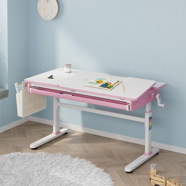 Scrivania Per Bambini 'Kuosa' Regolabile In Altezza Con Cassetto E Borsa Acciaio 120 X 60 Cm Rosa / Bianco-image