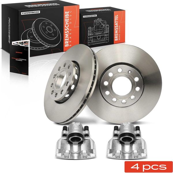 Frankberg 2X Pinza Freno+2X Dischi Freno Anteriori Per Vw Passat Audi A4 A6 Seat Skoda-image