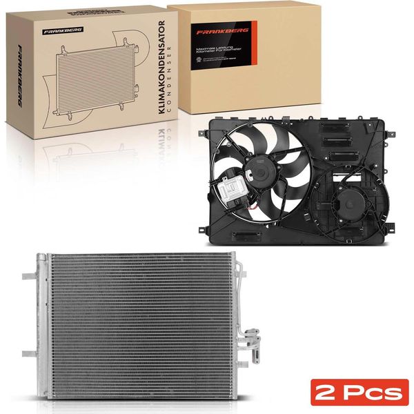Frankberg 1X Condensatore Aria Condizionata+1X Ventola Raffreddamento Motore Per Land Rover Discovery Sport Range Rover Evoque-image