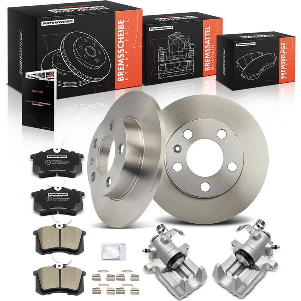 Frankberg 2X Pinza Freno+2X Dischi Freno+4X Pastiglie Freno Posteriore Per Vw Golf Iv Van 1J1 Polo Notchback 9A2 9A4 9A6 9N2-image