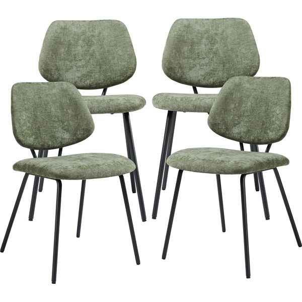 Sedia Da Pranzo 'KöMa' Set Di 4 Sedie Imbottite Con Struttura In Metallo E Tessuto Verde Scuro-image
