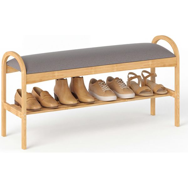 Costway Panca Per Scarpe Con Seduta, Panca In Bambù, Panca Per Corridoio Con Scarpiera, Come Organizzatore Di Scarpe E Panca Da Letto, Caricabile Fino A 150 Kg, 100,5X31X51 Cm, Panca-image