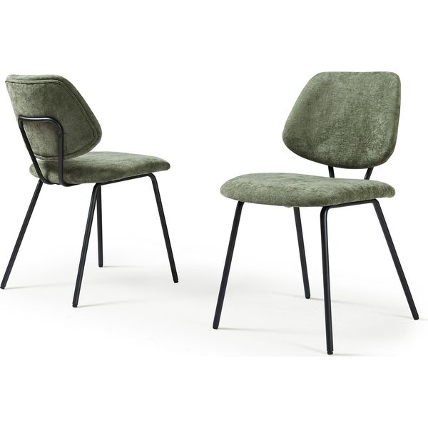 Sedia Da Pranzo 'KöMa' Set Di 2 Sedie Imbottite Con Struttura In Metallo E Tessuto Verde Scuro-image