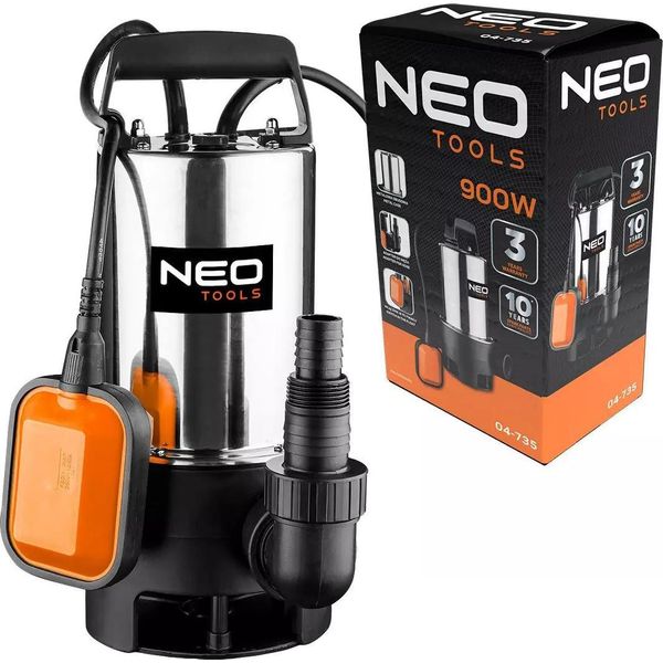 Neo Tools Pompa Sommergibile Per Acque Reflue In Acciaio Inox (Portata 17.000L/H, Prevalenza 9M, 900W, Granulometria 25Mm) Pompa Sommergibile Per Acque Reflue-image