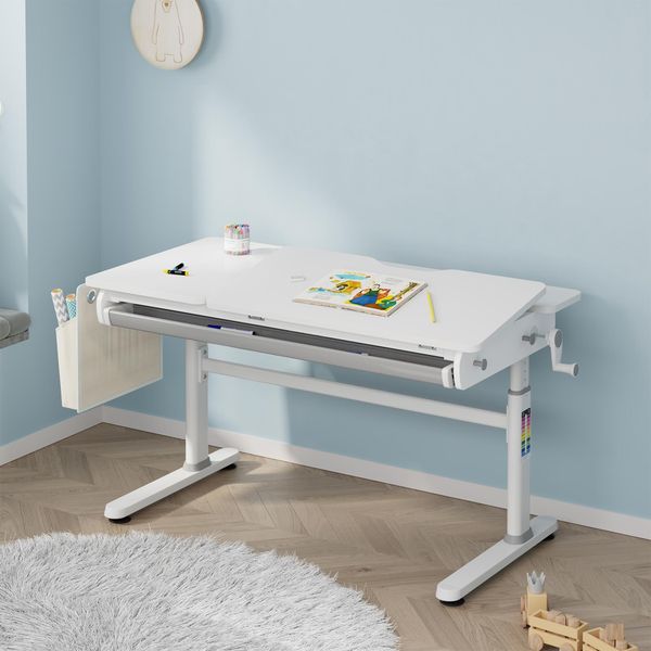 Scrivania Per Bambini 'Kuosa' Regolabile In Altezza Con Cassetto E Borsa In Acciaio 120 X 60 Cm Grigio / Bianco-image
