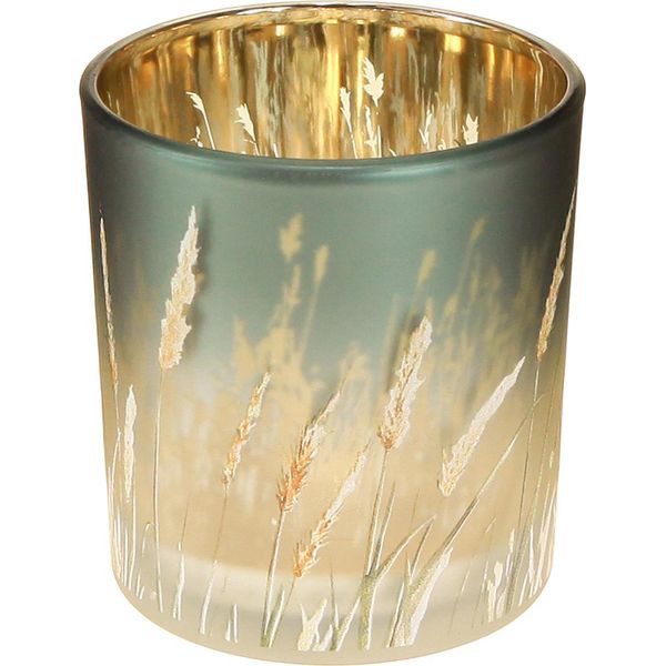 Lanterna Decorativa In Vetro Disegno Erba Filigrana Accenti Atmosferici All'interno Oro, 4 Pezzi-image