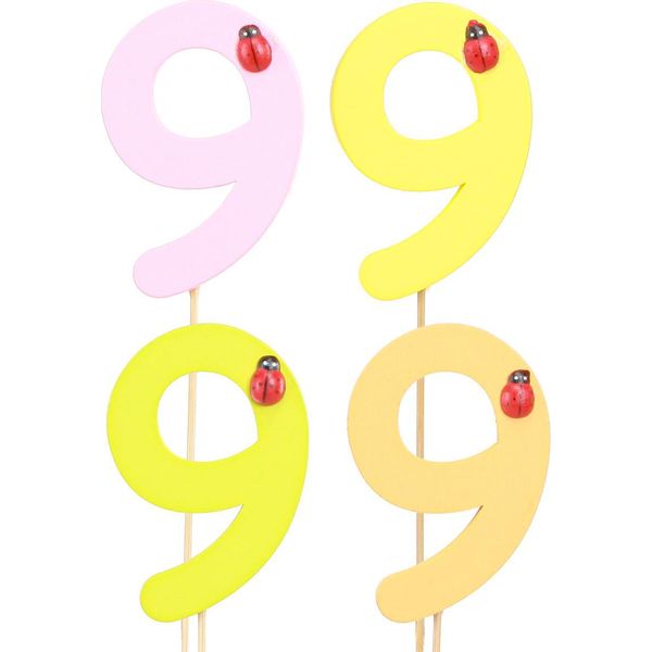 Numero 9 Decorativo Su Bastone Per Anniversari E Festeggiamenti In Legno, 16 Pezzi-image