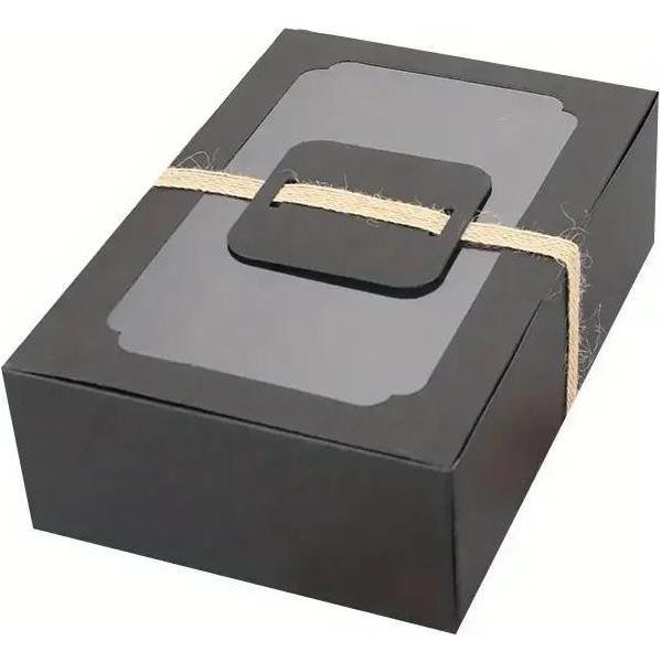 Scatola Regalo In Carta Kraft, Finestra Trasparente, Ideale Per Biscotti E Dolci, Nero, 22X15X7Cm, 15 Pezzi-image
