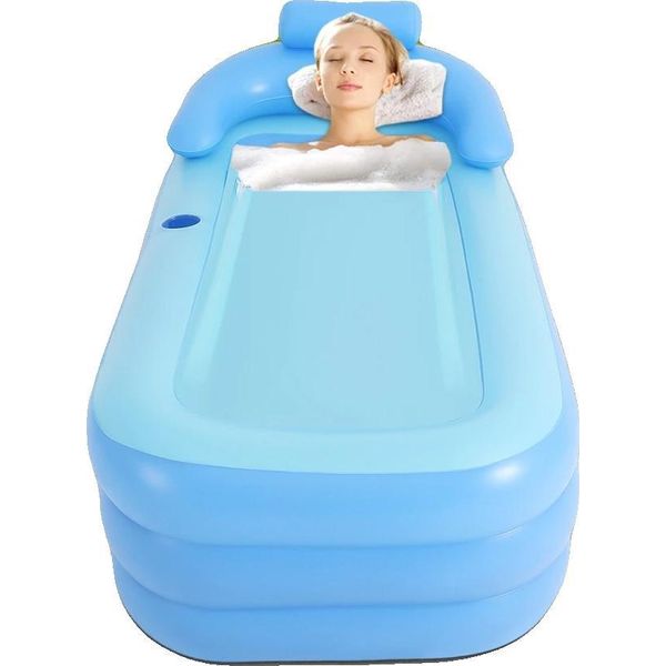 Vasca Da Bagno Gonfiabile, Materiale Pvc, Design Pieghevole, Blu-image