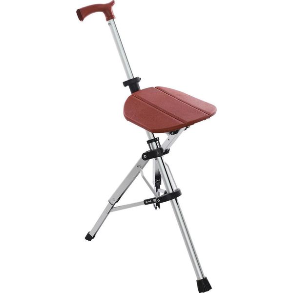 Bastone Pieghevole Con Seduta - Bastone Da Passeggio Ed Escursionismo Con Seduta - Lega Di Alluminio - Portata Massima 120 Kg - Leggero E Trasportabile - Rosso-image