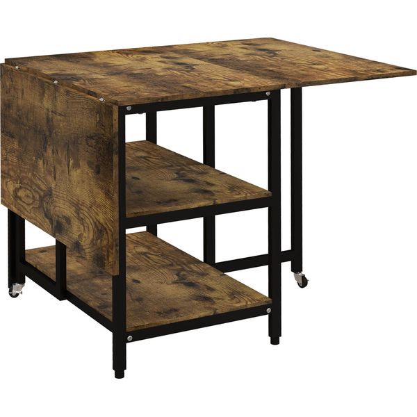 Tavolo Pieghevole Da Pranzo Con Rotelle 140X80 Cm 2-6 Persone 2 Ripiani Marrone Rustico Acciaio-image