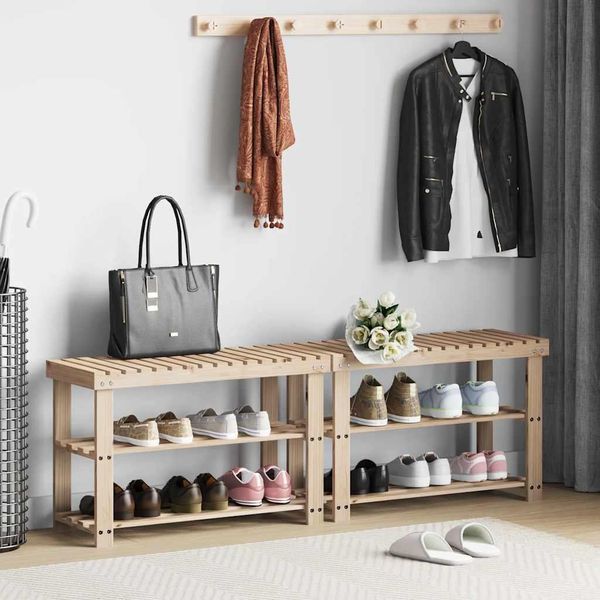 Vidaxl Panca Per Scarpe 2 In 1 2 Pezzi. Legno Massiccio Di Abete-image