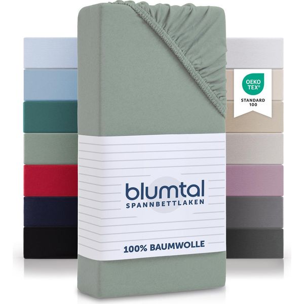 Blumtal Basics Lenzuolo Per Topper 100X200 Cm In Jersey - Lenzuolo Per Topper In 100% Cotone - Summergreen - Verde-image