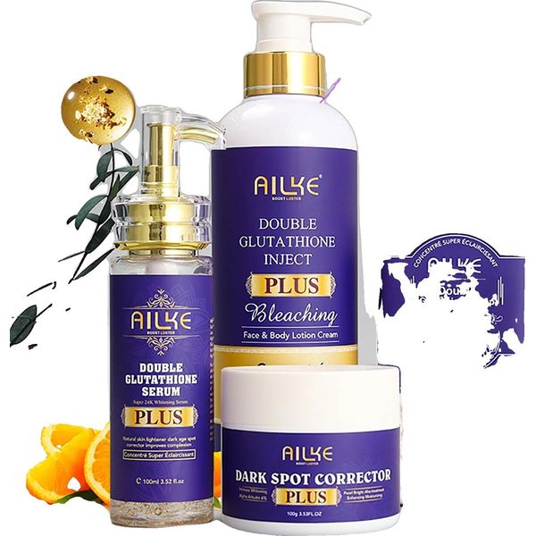 Ailke Set Per La Cura Della Pelle Al Glutatione, Siero Illuminante 24K, Lozione Idratante Per Il Corpo, Set 4 In 1-image
