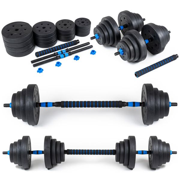 Thunder® | GYM-03 | Manubrio Regolabile Con Pesi In Bitume | Asta Regolabile | Peso Totale 40 Kg | 2×20 Kg | 2-In-1: Manubrio + Bilanciere-image