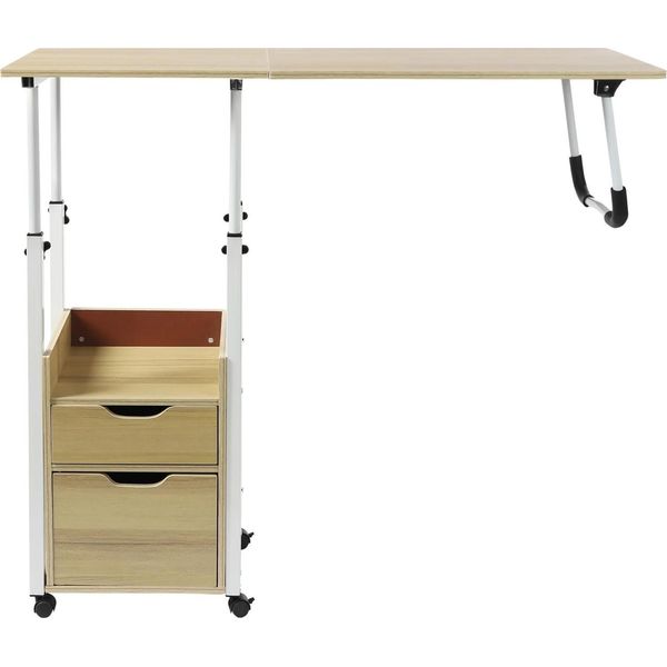 Comodino Mobile - Tavolino Da Letto Regolabile In Altezza - 70-88 Cm - Piano 40X40 Cm - Portata 20 Kg - 2 Cassetti - Mdf E Ferro - Legno Chiaro/Bianco-image