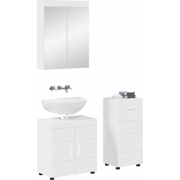 Vidaxl Set Di Mobili Da Bagno Con Porta Tulum Bianco Lucido A Base Di Legno-image
