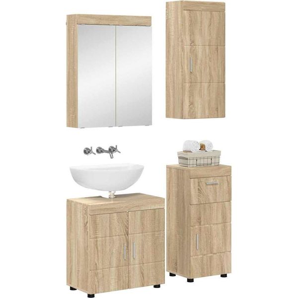 Vidaxl Set Di Mobili Da Bagno Con Ripiano Tulum Materiale In Legno Di Quercia Sonoma-image