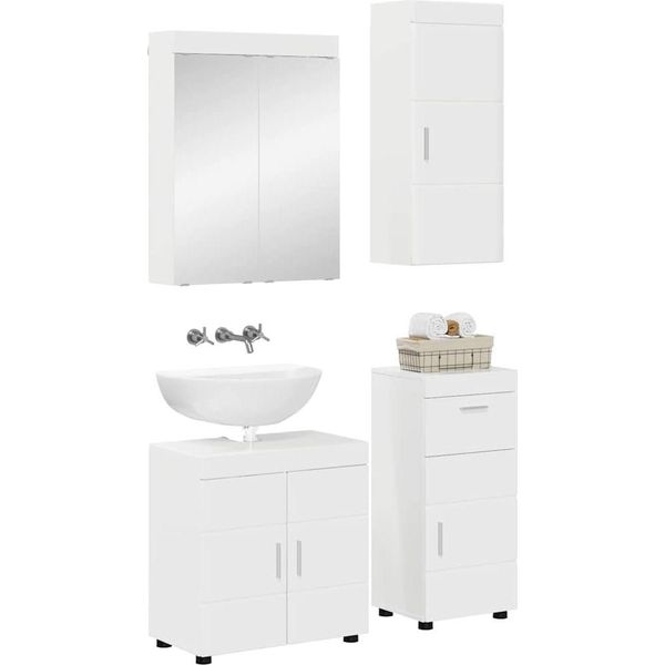 Vidaxl Set Di Mobili Da Bagno Con Porta Tulum Bianco Lucido A Base Di Legno-image