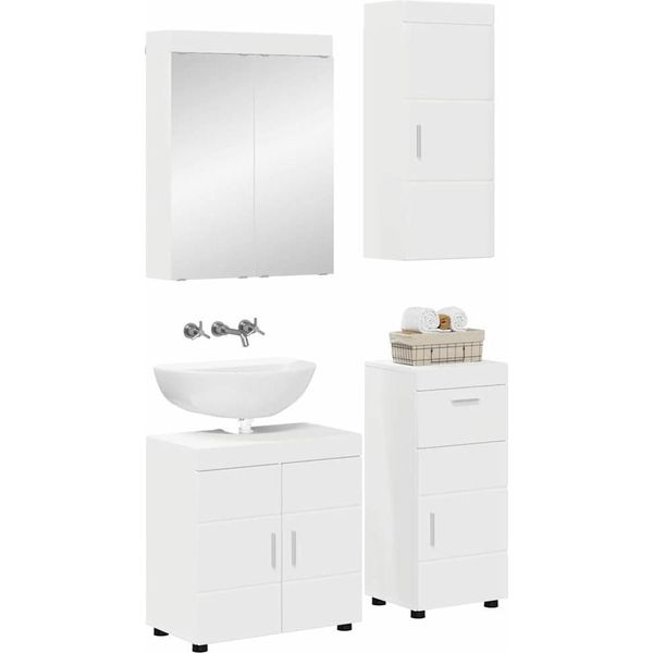 Vidaxl Set Di Mobili Da Bagno Con Cassetti Tulum Bianco Materiale A Base Di Legno-image