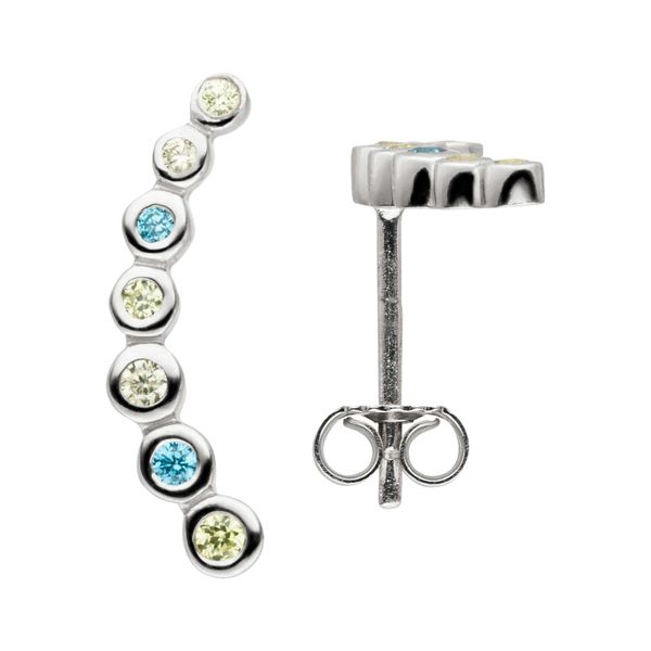 Paar Ohrstecker Jobo "Ohrringe Mit 14 Zirkonia TüRkis", Silber (Silber 925, Blau), Ohrringe, Damen, Silber 925 (Sterlingsilber), 925 Silber Rhodiniert-image