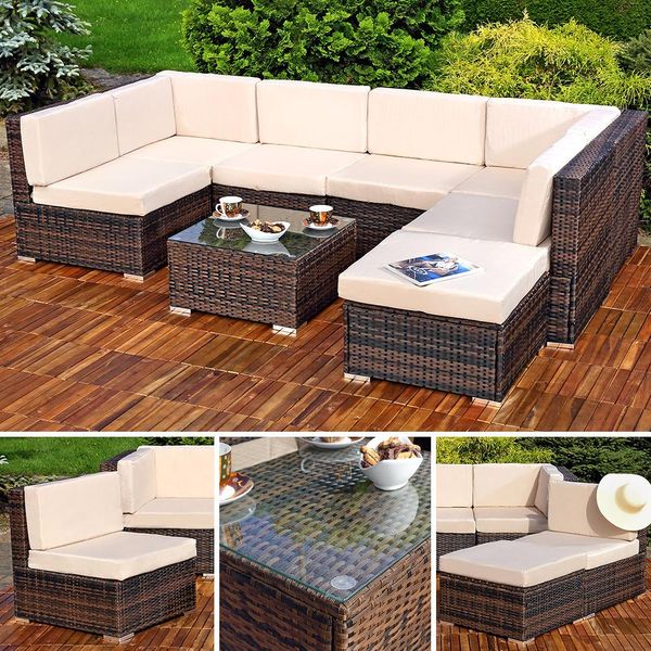 Mucola Set Da Salotto In Polyrattan Mobili Da Giardino Mobili In Rattan Set Da Giardino Divano Set Da Pranzo Set Da Giardino - Marrone-image