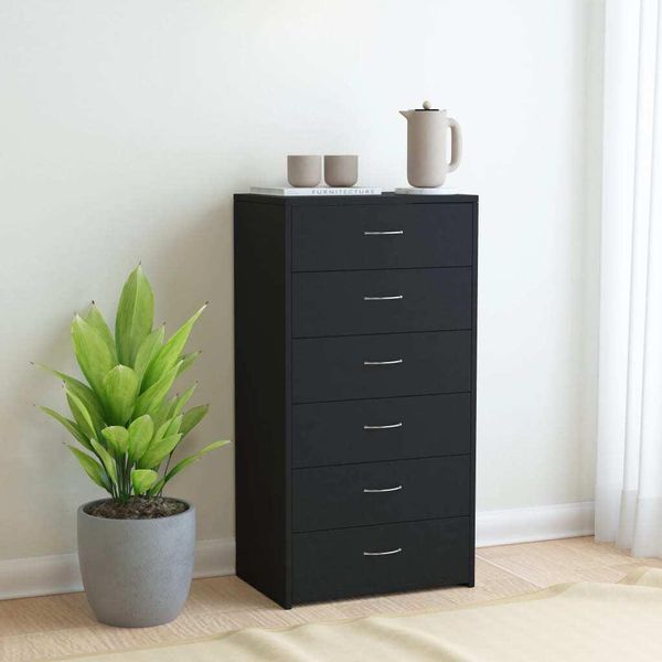 Maison Exclusive - Credenza Con 6 Cassetti Nero 50X34X96 Cm Materiale Ligneo-image
