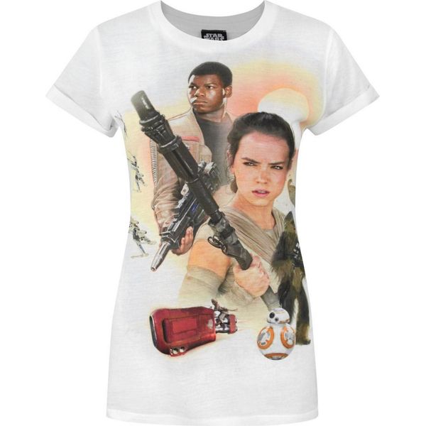 Star Wars Donna Force Awakens Eroi Maglietta A Sublimazione NS4221 (L) (Bianco)-image