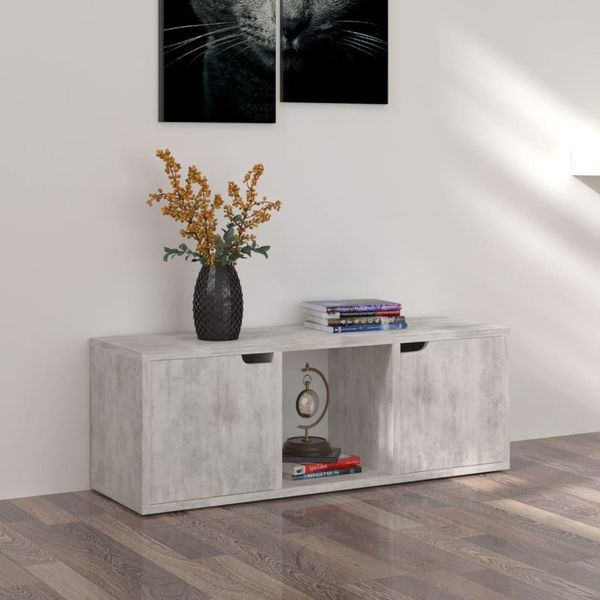 The Living Store Mobile Tv Grigio Cemento 88,5X27,5X30,5 Cm Materiale In Legno-image