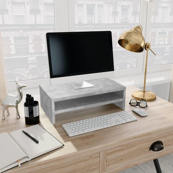 The Living Store Supporto Per Monitor Grigio Cemento 42X24X13 Cm Materiale In Legno-image
