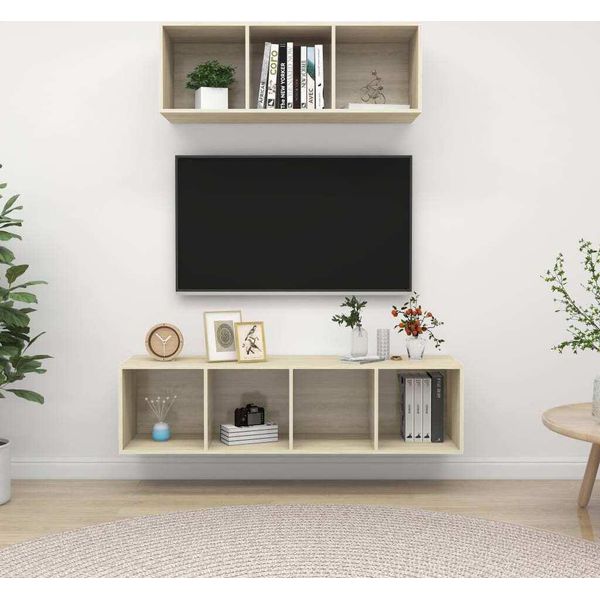 The Living Store Set Di Mobili Tv 2 Pezzi In Legno Rovere Sonoma-image