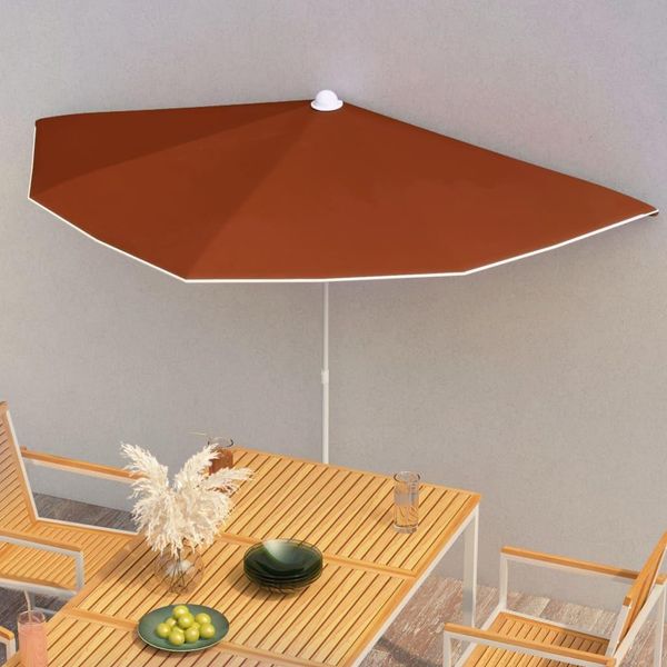 The Living Store Mezzo Ombrellone Con Asta 180X90 Cm Rosso Terracotta-image