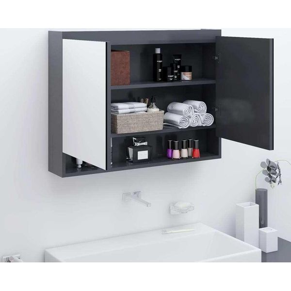 Syfax™ Armadietto Bagno Con Specchio 80X15X60 Cm In Mdf Grigio-image