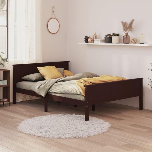 The Living Store Letto In Legno Massiccio Di Pino Marrone Scuro 160X200 Cm-image