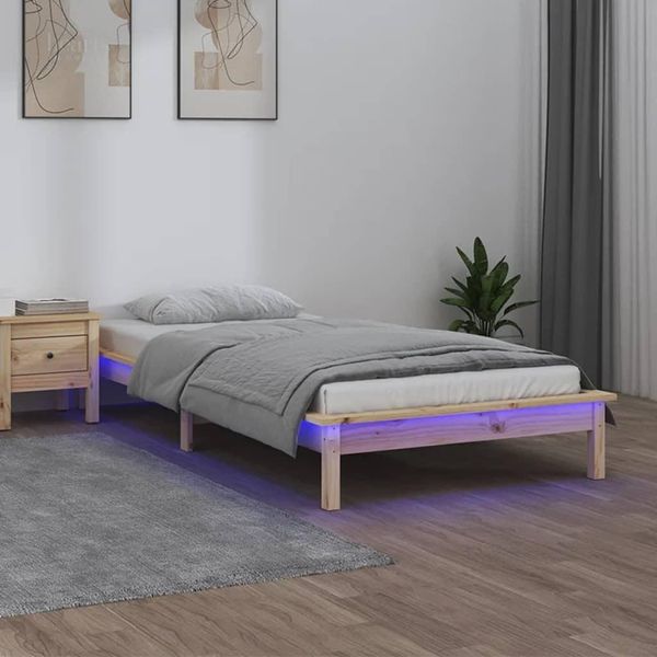 The Living Store Letto In Legno Massiccio Con Led 100X200 Cm-image
