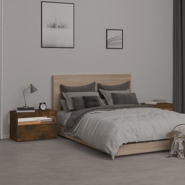 Maison Exclusive - Comodini 2 Pz Con Luci Led Rovere Fumo 60X35X40 Cm-image