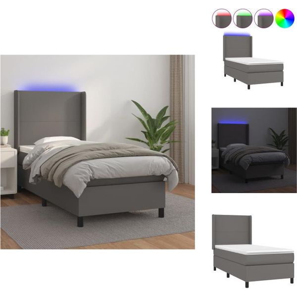 Vidaxl Letto A Molle Insacchettate Con Materasso E Led Grigio 90X190 Cm In Pelle Finta - Letti & Strutture Letto-image