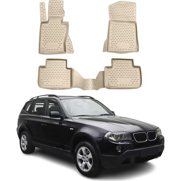 Omac Gummimatten FußMatten FüR Bmw X3 E83 2003-2010 Tpe Automatten Beige 4X-image