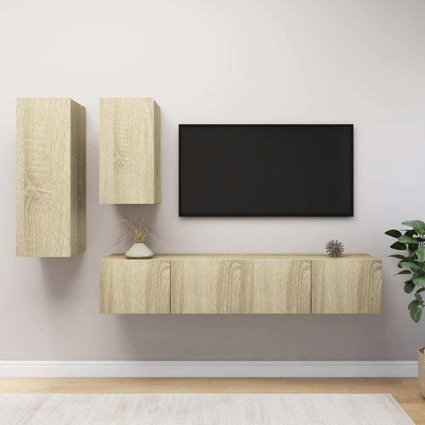 The Living Store Set Di Mobili Tv 4 Pezzi In Legno Rovere Sonoma-image