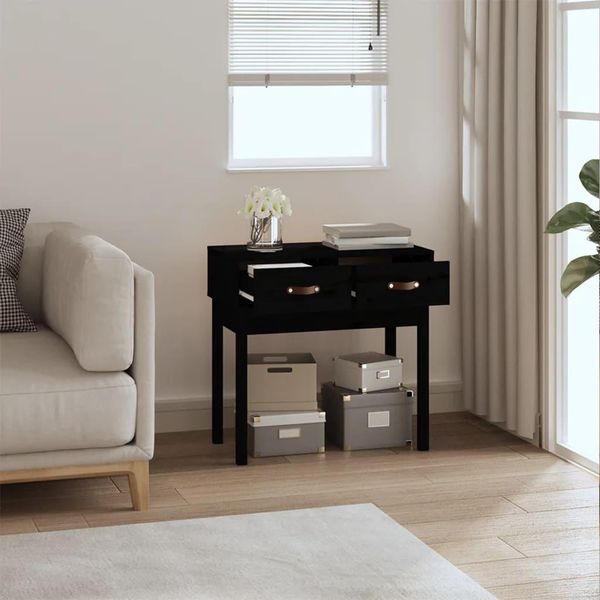 The Living Store Consolle Nera 76,5X40X75 Cm In Legno Di Pino Massiccio-image