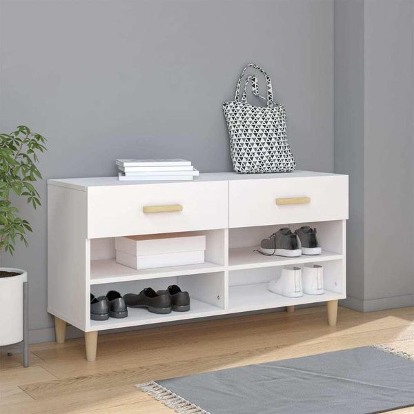 The Living Store Scarpiera Bianca 102X35X55 Cm Materiale Legno-image